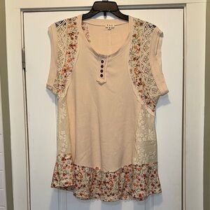 POL Floral Lace Blouse - Cream and Tan